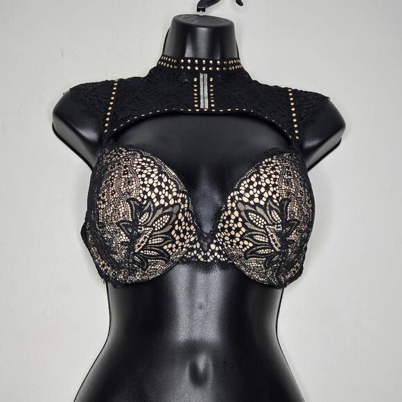 Victoria’s Secret High-Neck Push-Up Bra Size 34D Black Lace - Picture 3 of 5